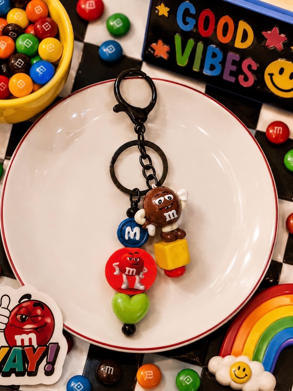Handmade M&M'S Brown Character Beaded Keychain - Brown & Multicolor